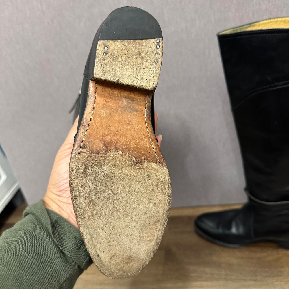FRYE Women Black Leather Riding Boots‎ Genuine Goodyear Welt Size 6.5 READ - Picture 10 of 13